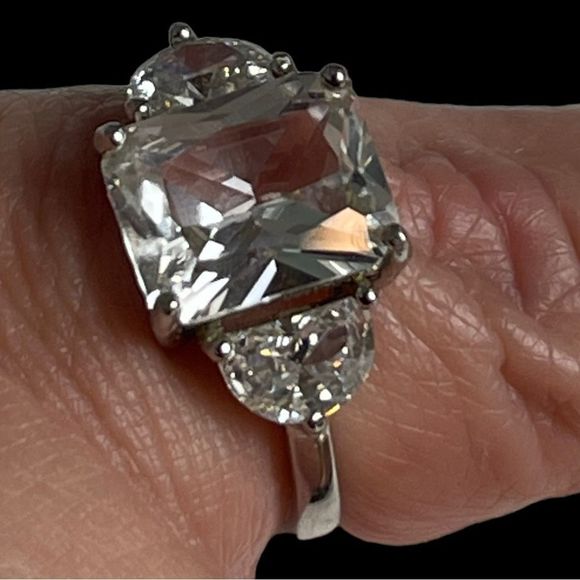 3 Stone Cubic Zirconia Engagement Ring in Sterling Silver - Picture 1 of 5